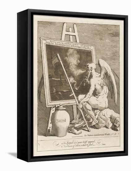 Father Time Stares Glumly into a Dark Painting as His Scythe Accidentally Rips the Canvas-William Hogarth-Framed Stretched Canvas