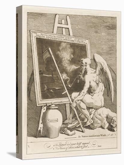 Father Time Stares Glumly into a Dark Painting as His Scythe Accidentally Rips the Canvas-William Hogarth-Stretched Canvas