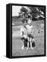 Father with Young Son at Water Hole, Ca. 1930-null-Framed Stretched Canvas