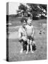 Father with Young Son at Water Hole, Ca. 1930-null-Stretched Canvas