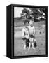 Father with Young Son at Water Hole, Ca. 1930-null-Framed Stretched Canvas