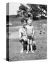 Father with Young Son at Water Hole, Ca. 1930-null-Stretched Canvas