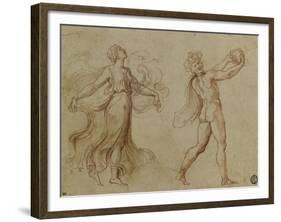 Faune nu jouant d'un instrument de musique suivi d'une bacchante dansant-Romano Giulio-Framed Giclee Print