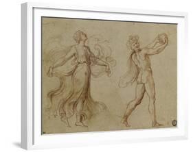 Faune nu jouant d'un instrument de musique suivi d'une bacchante dansant-Romano Giulio-Framed Giclee Print