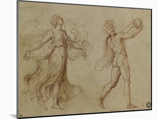 Faune nu jouant d'un instrument de musique suivi d'une bacchante dansant-Romano Giulio-Mounted Giclee Print