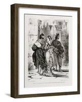 Faust de Goethe, livre ayant appartenu à Delacroix : Faust et Marguerite dans la ville, Mephisto à-Eugene Delacroix-Framed Giclee Print