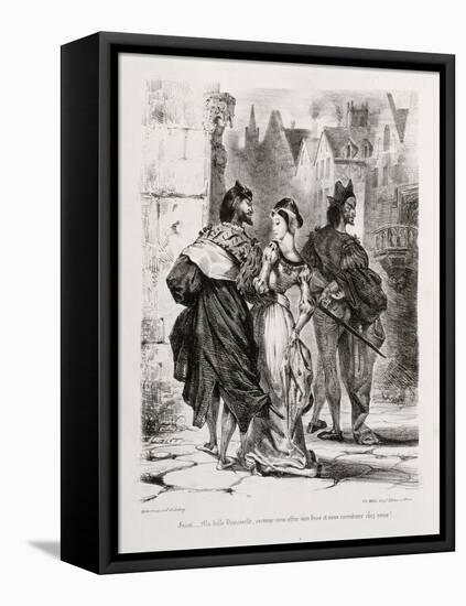 Faust de Goethe, livre ayant appartenu à Delacroix : Faust et Marguerite dans la ville, Mephisto à-Eugene Delacroix-Framed Stretched Canvas