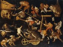 Imaginary Animals and Dwarfs Fighting, Drinking and Carousing-Faustino Bocchi-Framed Stretched Canvas