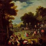 Pygmies at a Fair Water from a Well in the Foreground and Watching Theatrical Performances Beyond-Faustino Bocchi-Stretched Canvas