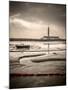 Fawley power station, a boat and a creek meandering through the mudflats all lit by a broken sky, H-Matthew Cattell-Mounted Photographic Print