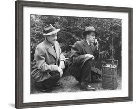 FBI Agent with an Huge Portable Phone During a Kidnapping Stakeout, Ca. 1940s-null-Framed Photo