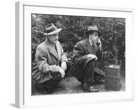 FBI Agent with an Huge Portable Phone During a Kidnapping Stakeout, Ca. 1940s-null-Framed Photo