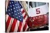 FDNY Truck with American Flag-null-Stretched Canvas