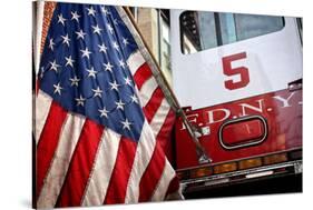 FDNY Truck with American Flag-null-Stretched Canvas