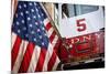 FDNY Truck with American Flag-null-Mounted Photo