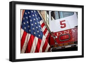 FDNY Truck with American Flag-null-Framed Photo