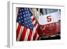 FDNY Truck with American Flag-null-Framed Photo