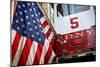 FDNY Truck with American Flag-null-Mounted Photo