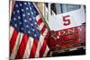 FDNY Truck with American Flag-null-Mounted Photo