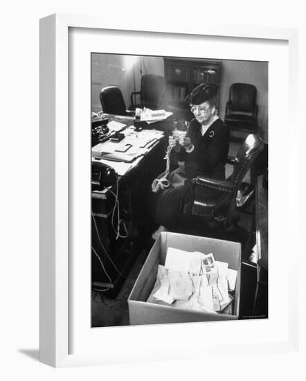 FDR's Secretary of Labor Frances Perkins, Packing Up Souvenirs Including Twine and Box of Letters-Cornell Capa-Framed Photographic Print