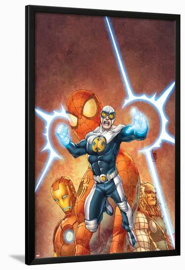 Fear Itself: Youth in Revolt No.4 Cover: Gravity, Spider-Man, Thor, and Iron Man-Giuseppe Camuncoli-Lamina Framed Poster