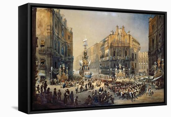 Feast of St Rosalia in Palermo, Watercolor by Pasquale Mattei (1813-1897)-null-Framed Stretched Canvas