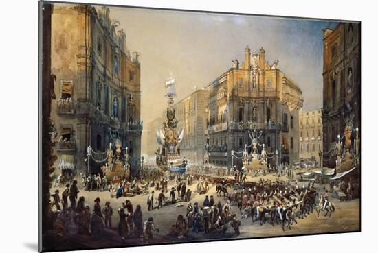 Feast of St Rosalia in Palermo, Watercolor by Pasquale Mattei (1813-1897)-null-Mounted Giclee Print