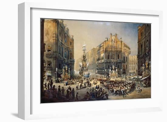 Feast of St Rosalia in Palermo, Watercolor by Pasquale Mattei (1813-1897)-null-Framed Giclee Print