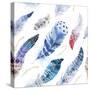 Feathers Pattern. Watercolor Elegant Background. Watercolour Color Organic Design Print. Seamless R-krisArt-Stretched Canvas