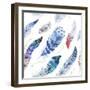 Feathers Pattern. Watercolor Elegant Background. Watercolour Color Organic Design Print. Seamless R-krisArt-Framed Art Print