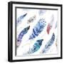 Feathers Pattern. Watercolor Elegant Background. Watercolour Color Organic Design Print. Seamless R-krisArt-Framed Art Print