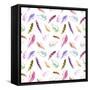 Feathers Pattern. Watercolor Seamless Background.-Le Panda-Framed Stretched Canvas