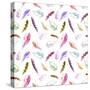 Feathers Pattern. Watercolor Seamless Background.-Le Panda-Stretched Canvas
