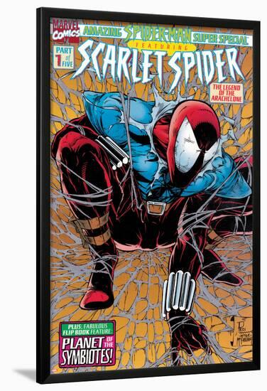 Featuring Scarlet Spider Cover: Scarlet Spider Crouching-null-Lamina Framed Poster