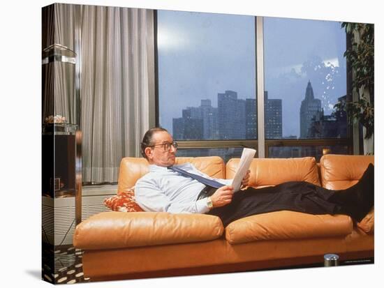 Fed. Reserve Bd. Chairman Appointee Alan Greenspan Stretched Out on Couch in His Apartment-Ted Thai-Stretched Canvas