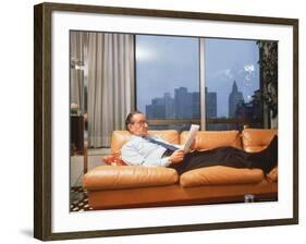 Fed. Reserve Bd. Chairman Appointee Alan Greenspan Stretched Out on Couch in His Apartment-Ted Thai-Framed Premium Photographic Print