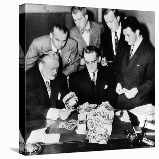 Federal and State Men Looking at Counterfeit Money Seized in Chicago, Feb, 2, 1952-null-Stretched Canvas