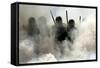 Federal Police Officers Stand Amidst Tear Gas During Operation Outside Oaxaca University-Daniel Aguilar-Framed Stretched Canvas