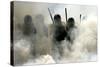 Federal Police Officers Stand Amidst Tear Gas During Operation Outside Oaxaca University-Daniel Aguilar-Stretched Canvas