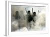 Federal Police Officers Stand Amidst Tear Gas During Operation Outside Oaxaca University-Daniel Aguilar-Framed Photographic Print