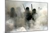 Federal Police Officers Stand Amidst Tear Gas During Operation Outside Oaxaca University-Daniel Aguilar-Mounted Photographic Print