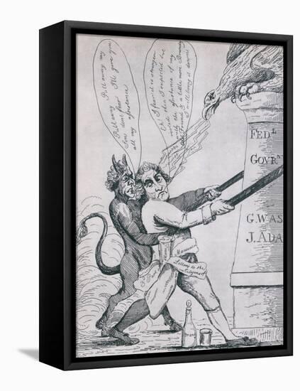 Federalist Cartoon Depicting Jefferson Tearing Down Pillars of Government, 1800s-null-Framed Stretched Canvas