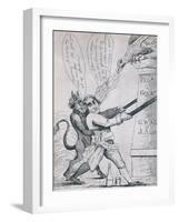 Federalist Cartoon Depicting Jefferson Tearing Down Pillars of Government, 1800s-null-Framed Art Print