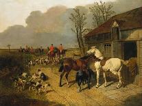 A Chestnut Hunter and a Spaniel by Farm Buildings-Federico Ballesio-Giclee Print