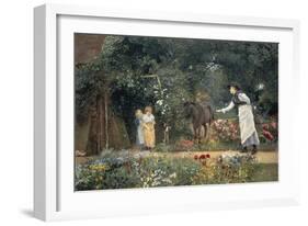 Feeding a Pony in a Surrey Garden-Edward Killingworth Johnson-Framed Giclee Print