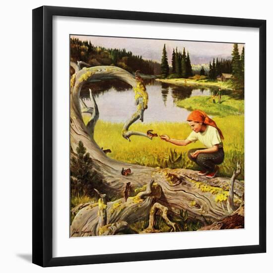 "Feeding Chipmunks", May 16, 1953-John Clymer-Framed Giclee Print