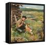 "Feeding Fawn Near Flowering Field", May 27, 1950-John Clymer-Framed Stretched Canvas