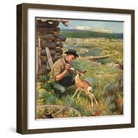 "Feeding Fawn Near Flowering Field", May 27, 1950-John Clymer-Framed Giclee Print