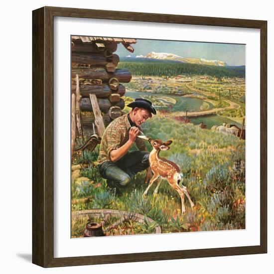 "Feeding Fawn Near Flowering Field", May 27, 1950-John Clymer-Framed Giclee Print