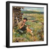 "Feeding Fawn Near Flowering Field", May 27, 1950-John Clymer-Framed Giclee Print